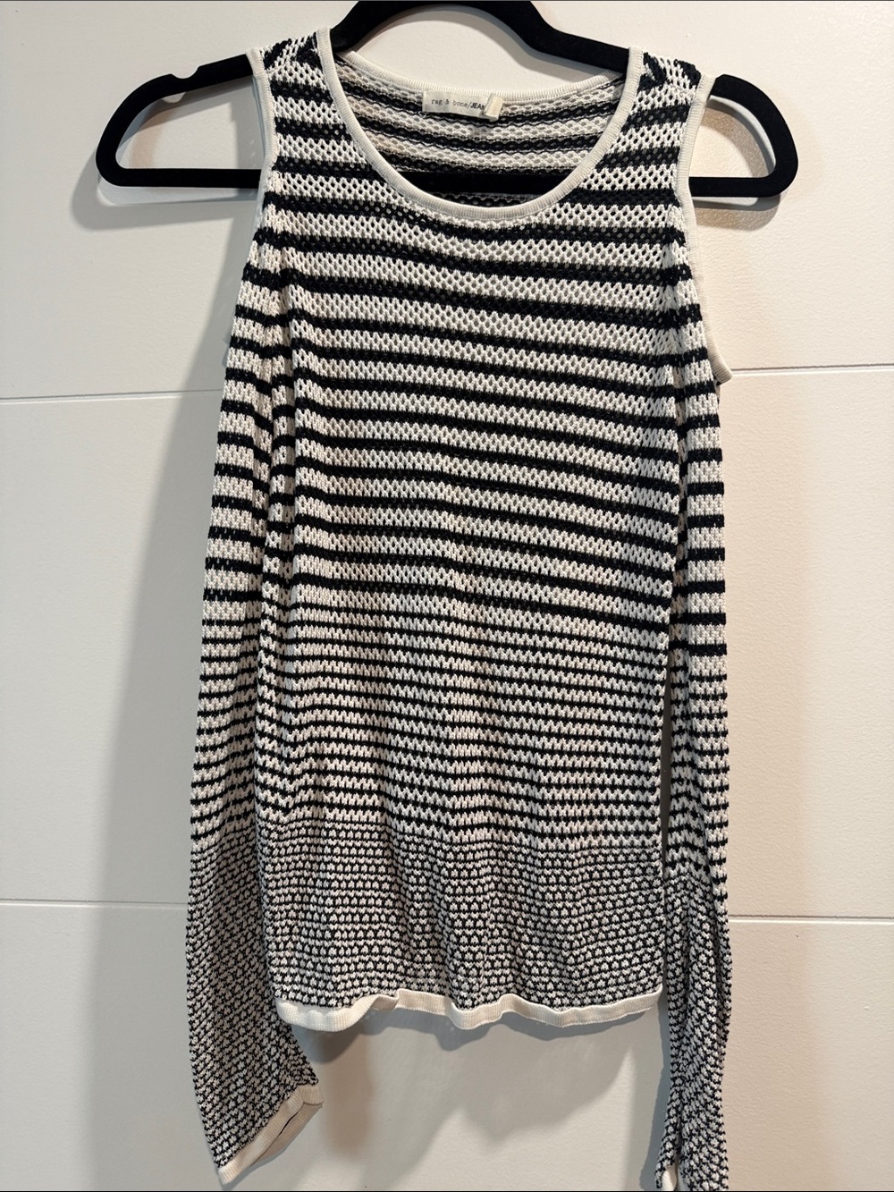 rag & bone Black and White Striped Knit Tank